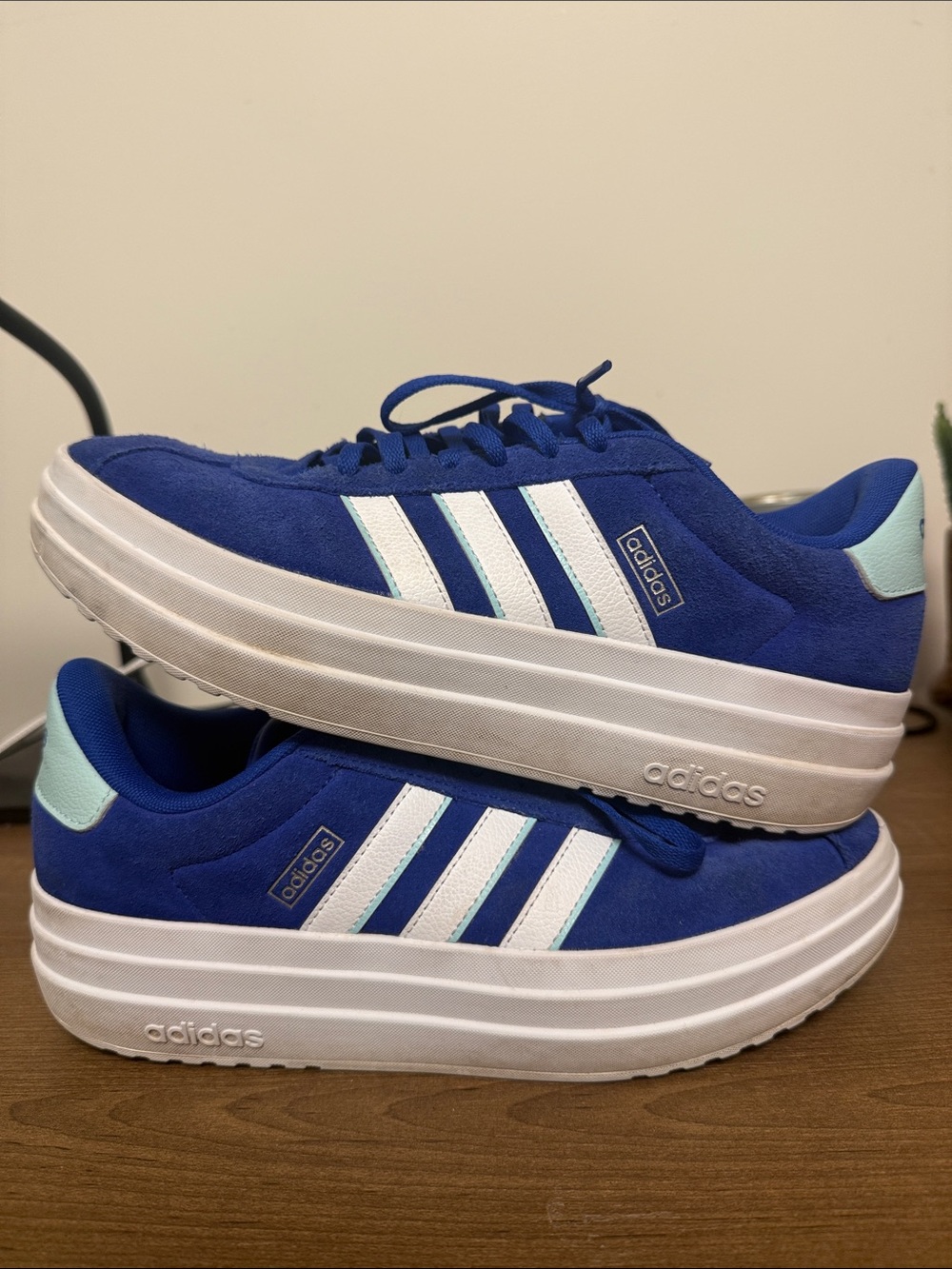 Women’s 9 Adidas Royal Blue Suede Platform Gazelle Sneakers